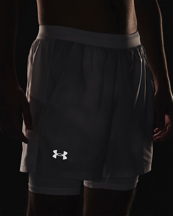 Men's UA Iso-Chill Up The Pace 2-in-1 Shorts, White, pdpMainDesktop image number 4
